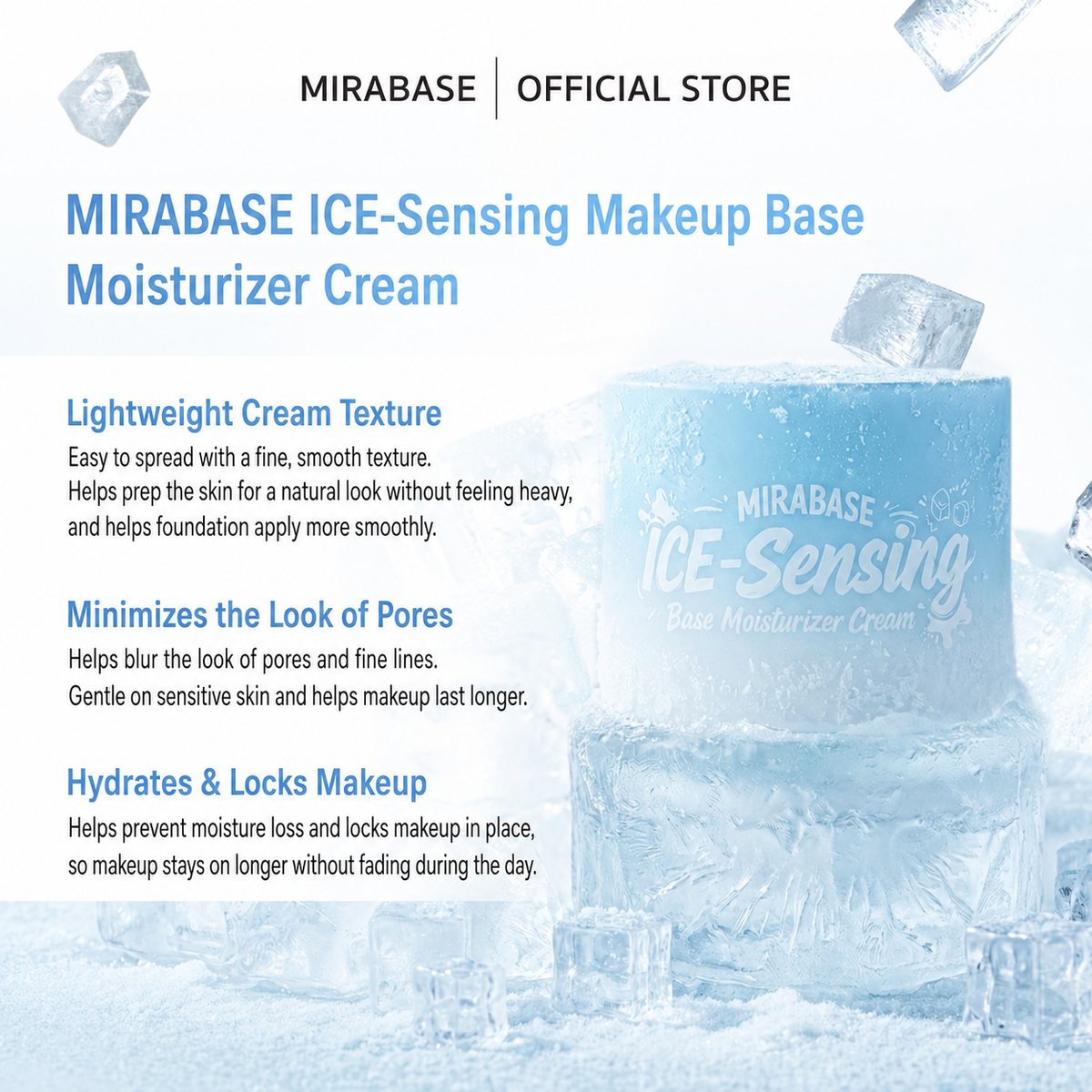 MIRABASE ICE-Sensing Makeup Base Moisturizer Cream | ไพรเมอร์ครีมเย็นก่อนแต่งหน้า 30 กรัม