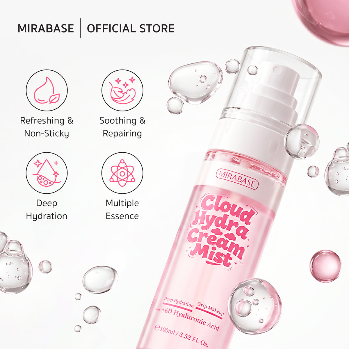 MIRABASE Cloud Hydra Cream Mist | สเปรย์ครีมบำรุงผิว 2 ชั้น 6D Hyaluronic Acid 100 มล.